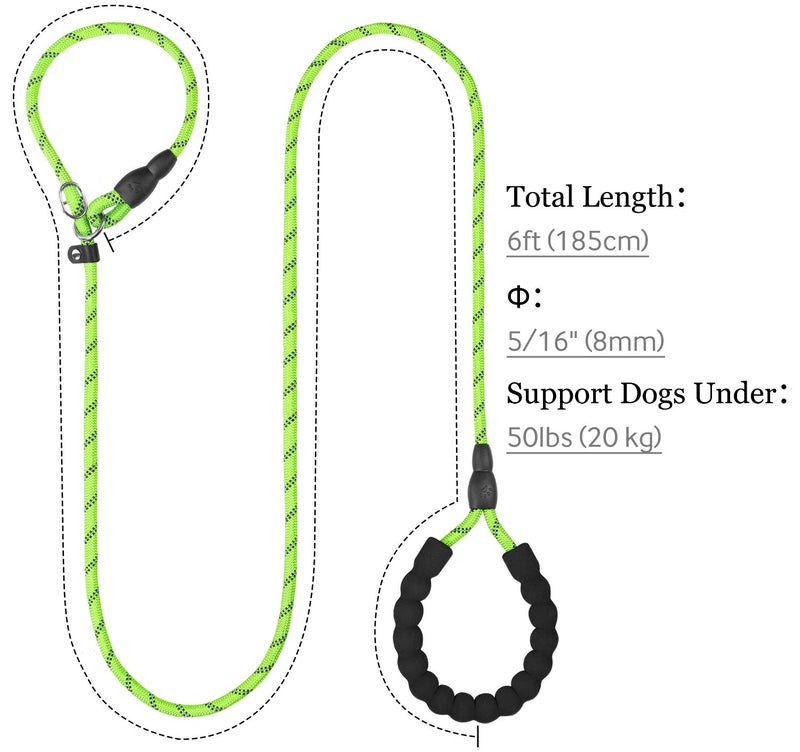TagME Slip Leads for Dogs, 6 FT Heavy Duty Slip Leash with Padded Handle, Strong Rope No Pull Pet Training Leash for Small Dogs,Green - Image 2